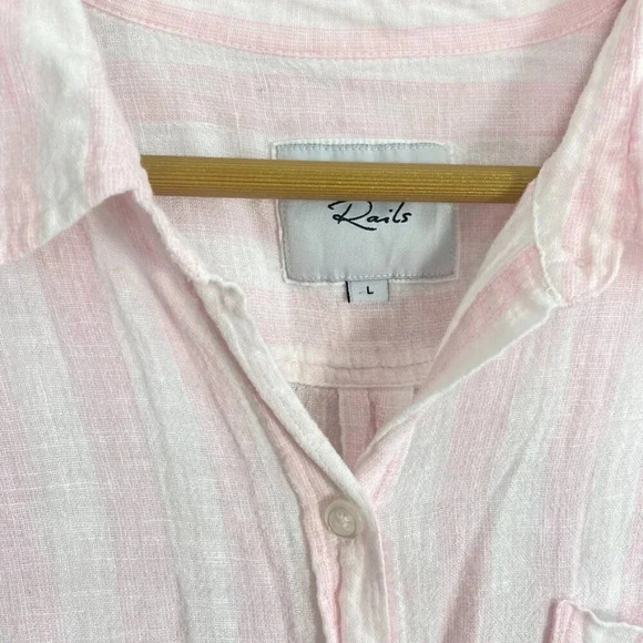 Rails Pink and White Striped Charli Linen Button Up Top - Picture 2 of 11